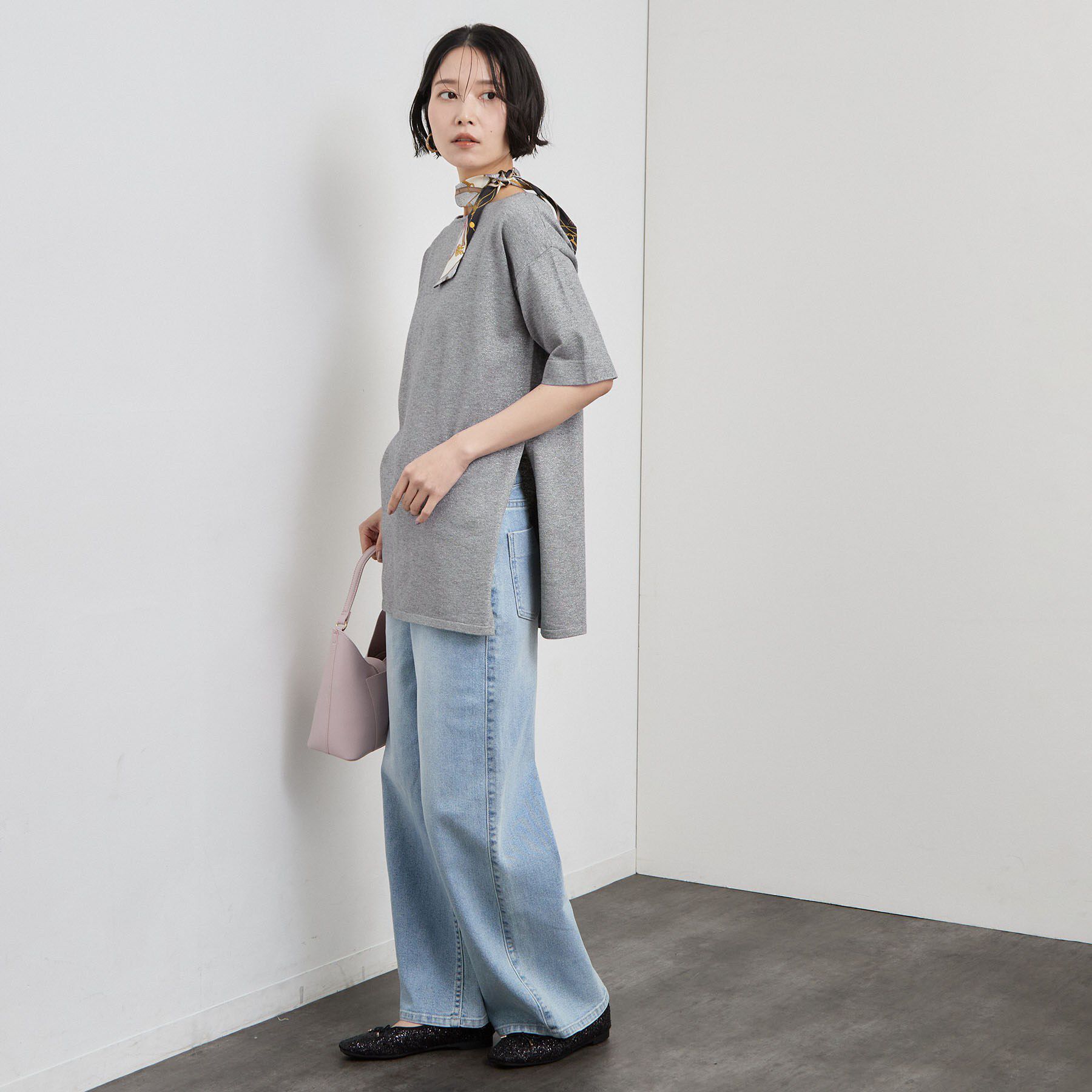 OPAQUE.CLIP「ラメハイスリットチュニックニット【洗濯機OK】」|ニット・セーター|
