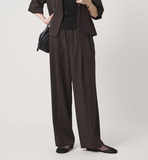 UNITED ARROWS「ツイル イージーパンツ ‐ストレッチ 防シワ 接触冷感‐」|スラックス|DK.BROWN