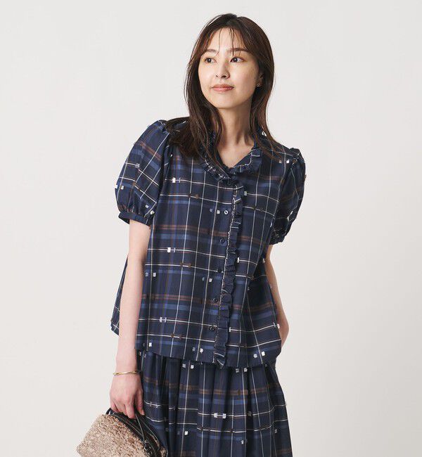 UNITED ARROWS「チェック リボン カットジャガード ブラウス」|シャツ・ブラウス|