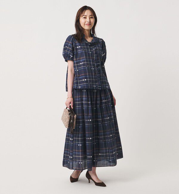 UNITED ARROWS「チェック リボン カットジャガード ブラウス」|シャツ・ブラウス|