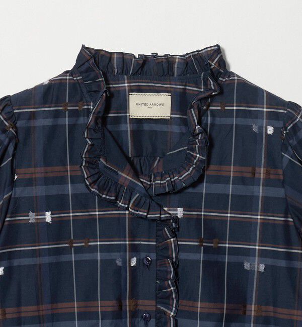 UNITED ARROWS「チェック リボン カットジャガード ブラウス」|シャツ・ブラウス|
