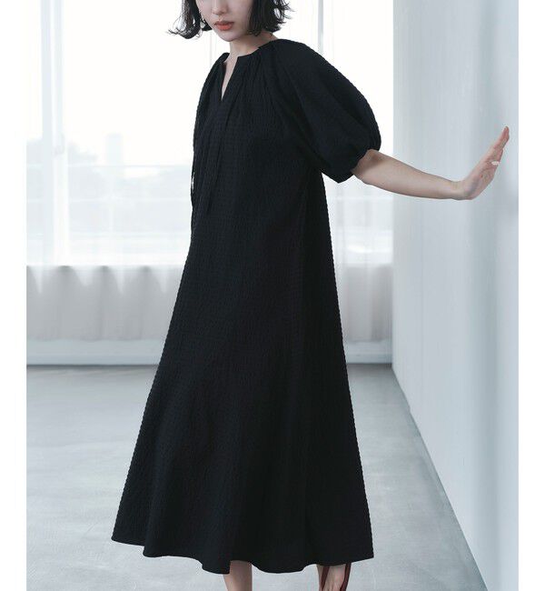 EMMEL REFINES「＜EMMEL REFINES＞EM  パフスリーブ キリカエ ワンピース」|ワンピース|BLACK