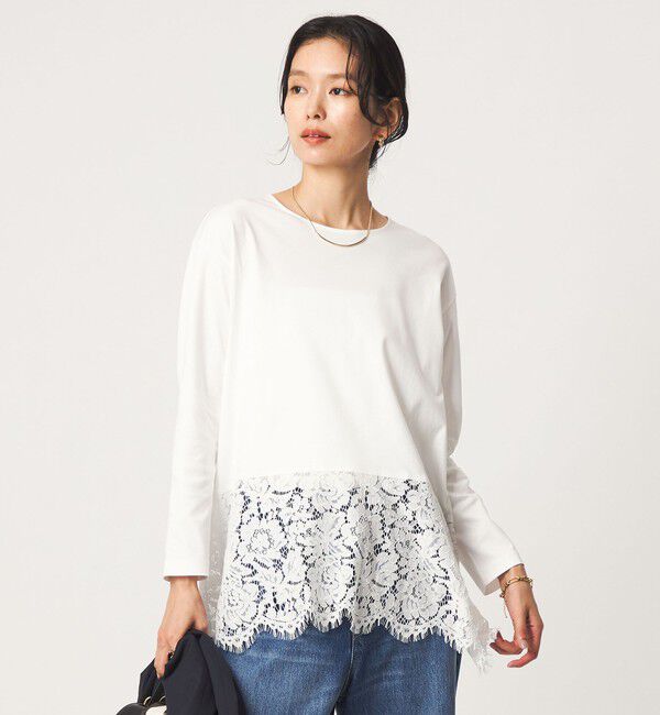 UNITED ARROWS green label relaxing「レース イレヘム プルオーバー カットソー」|Tシャツ・カットソー|OFF WHITE