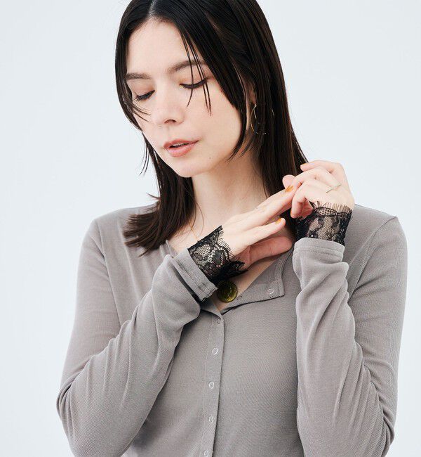 NOLLEY'S sophi「【BECシリーズ】《セットアップ対応》ウォッシャブルフィブリルテレコレース付きカーデ」|カーディガン|カーキ