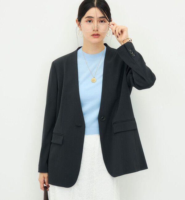 NOLLEY'S sophi「《セットアップ対応》強撚ツイルノーカラージャケット」|テーラードジャケット|チャコールグレー