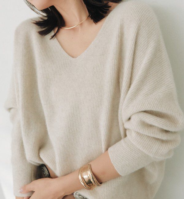  「ヘアリーウール片畦Vネックニット」|ニット・セーター|