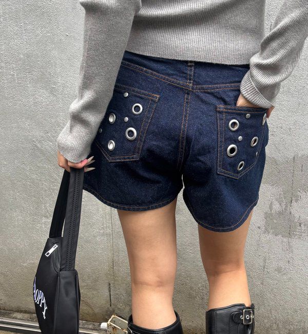  「アイレットデニムショートパンツ」|デニム|ネイビー