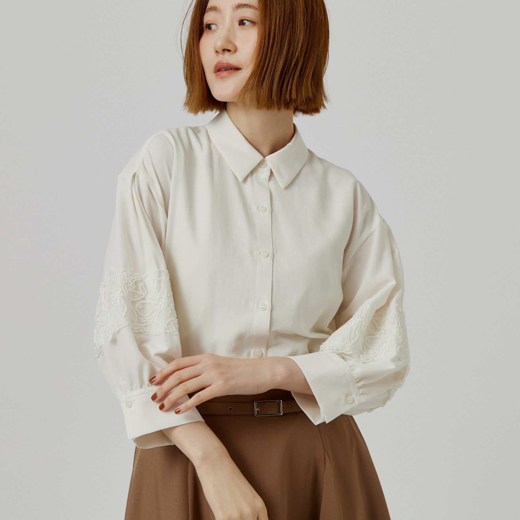 grove「さりげなく華やぐ レースボリュームスリーブシャツ」|シャツ・ブラウス|