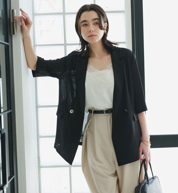 UNITED ARROWS green label relaxing「【結論シリーズ】シアーエアミドルスリーブジャケット マシンウォッシャブル 接触冷感 通気性」|テーラードジャケット|BLACK