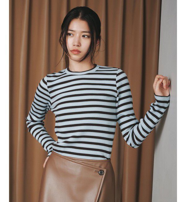 EMMEL REFINES「＜EMMEL REFINES＞EM マルチボーダー ロングスリーブ プルオーバー」|Tシャツ・カットソー|LT.BLUE
