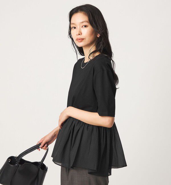 UNITED ARROWS green label relaxing「シアー コンビ 5分袖 プルオーバー カットソー」|Tシャツ・カットソー|
