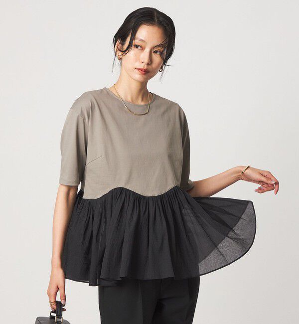 UNITED ARROWS green label relaxing「シアー コンビ 5分袖 プルオーバー カットソー」|Tシャツ・カットソー|