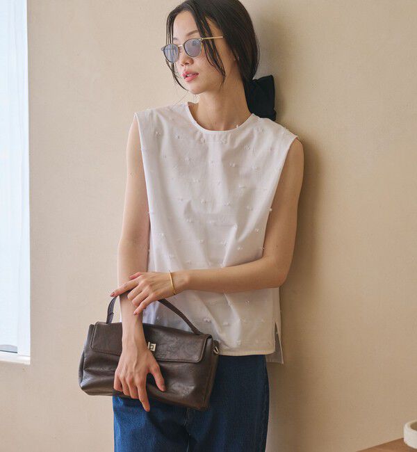 BEAUTY&YOUTH UNITED ARROWS「ドット ジャガード ノースリーブブラウス ウォッシャブル」|シャツ・ブラウス|WHITE