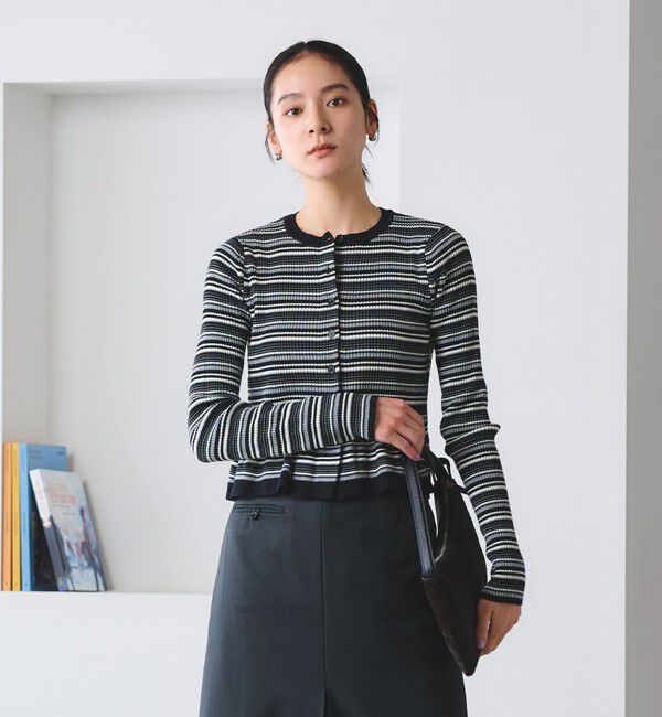 BEAUTY&YOUTH UNITED ARROWS「【WEB限定 Wardrobe DAILY MINIMAL】ボーダー ペプラムニットカーディガン」|カーディガン|BLACK