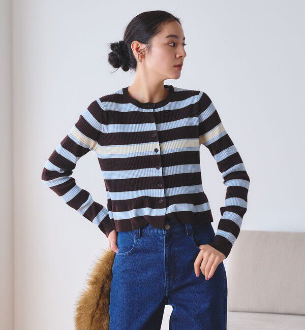 BEAUTY&YOUTH UNITED ARROWS「【WEB限定 Wardrobe DAILY MINIMAL】ボーダー ペプラムニットカーディガン」|カーディガン|
