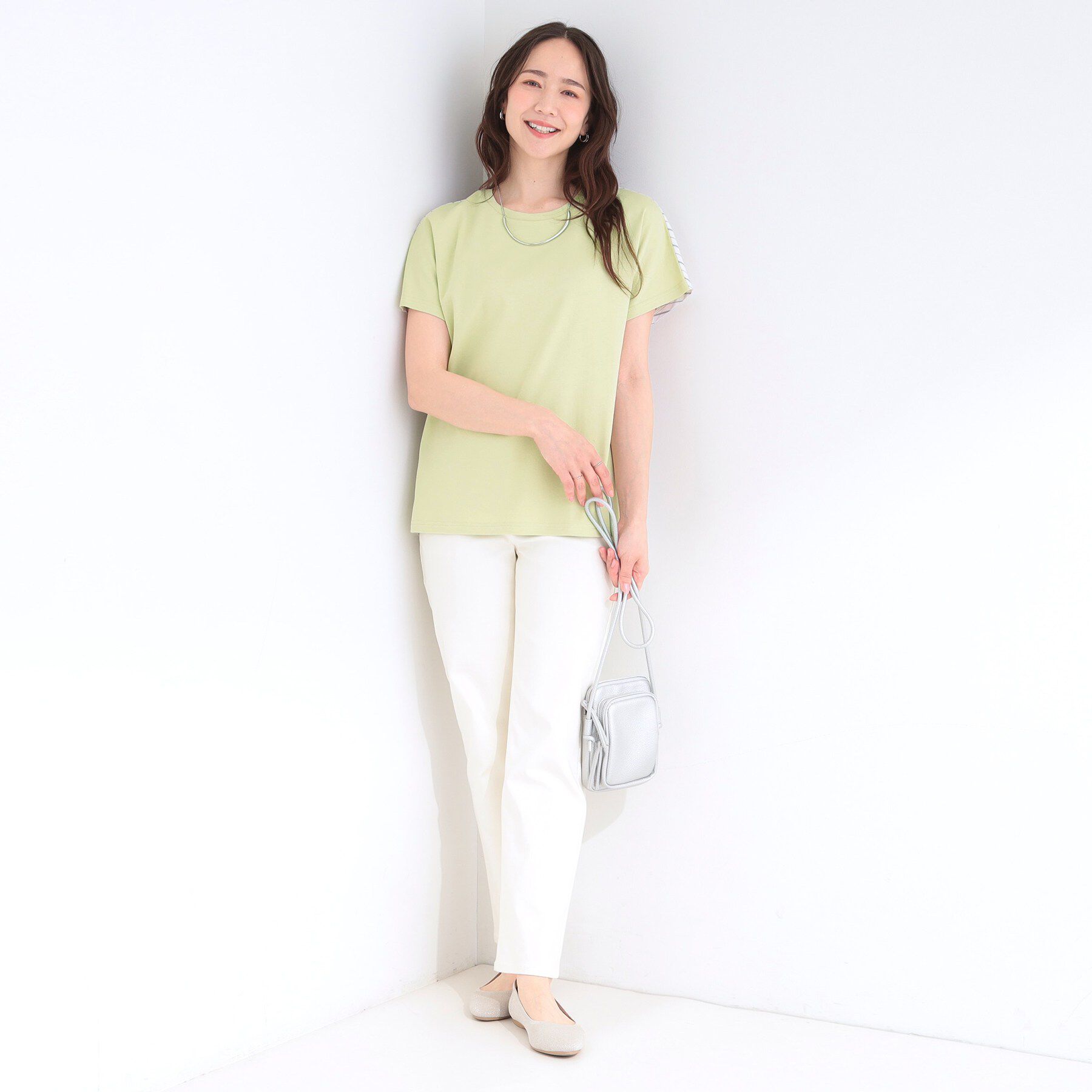 SHOO･LA･RUE「【体型カバー/S-LL】インせず着られる 前後素材切替Tシャツ」|Tシャツ・カットソー|
