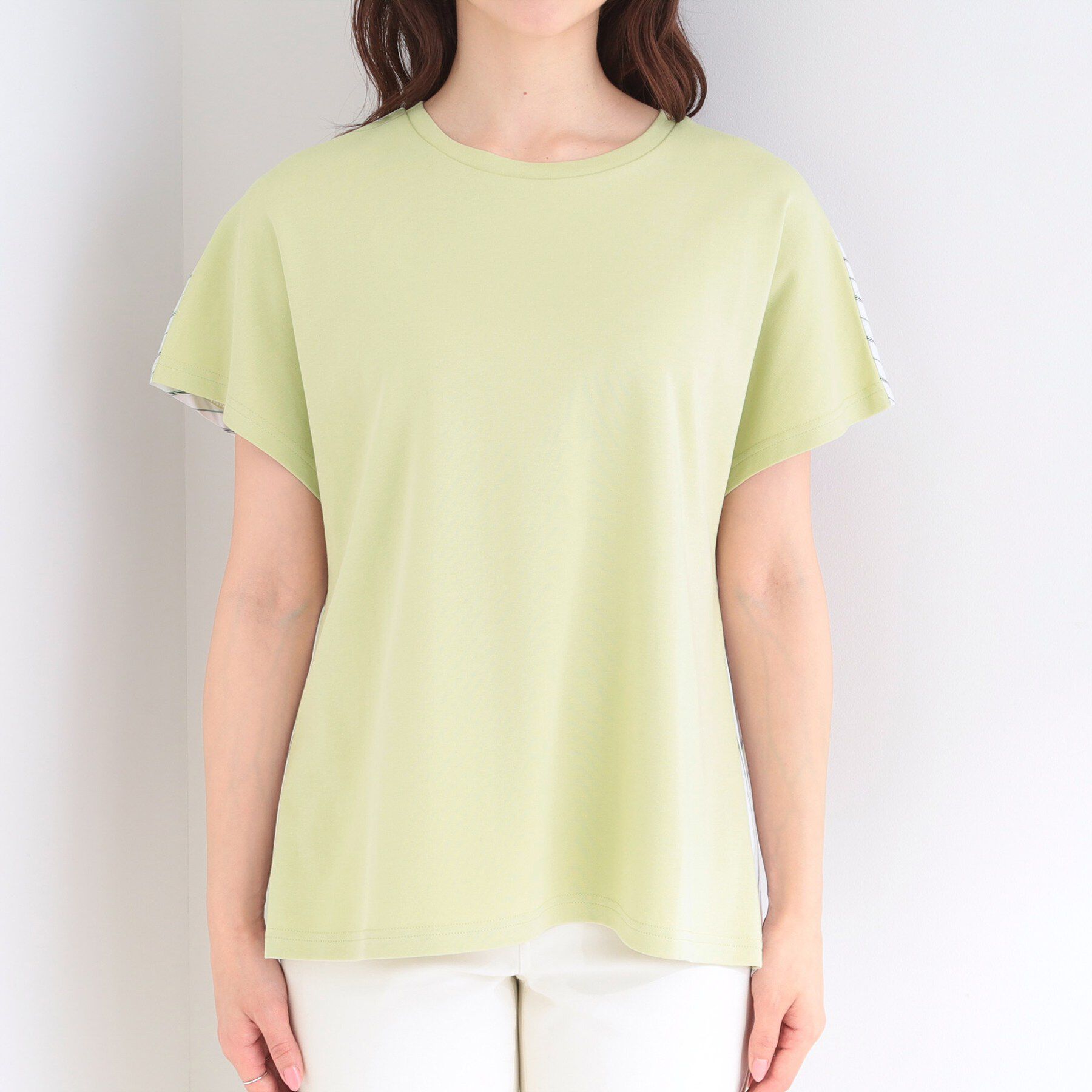 SHOO･LA･RUE「【体型カバー/S-LL】インせず着られる 前後素材切替Tシャツ」|Tシャツ・カットソー|