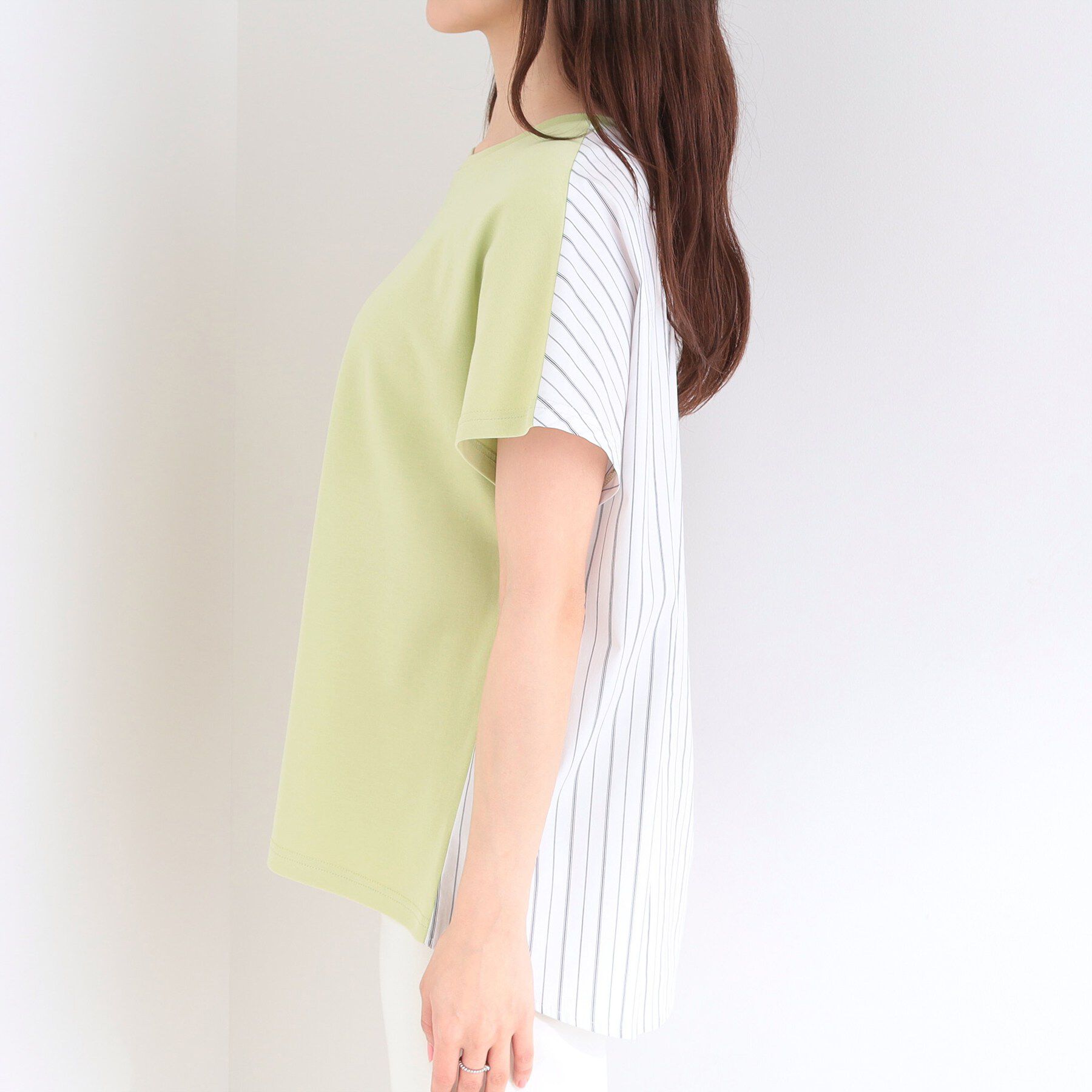 SHOO･LA･RUE「【体型カバー/S-LL】インせず着られる 前後素材切替Tシャツ」|Tシャツ・カットソー|