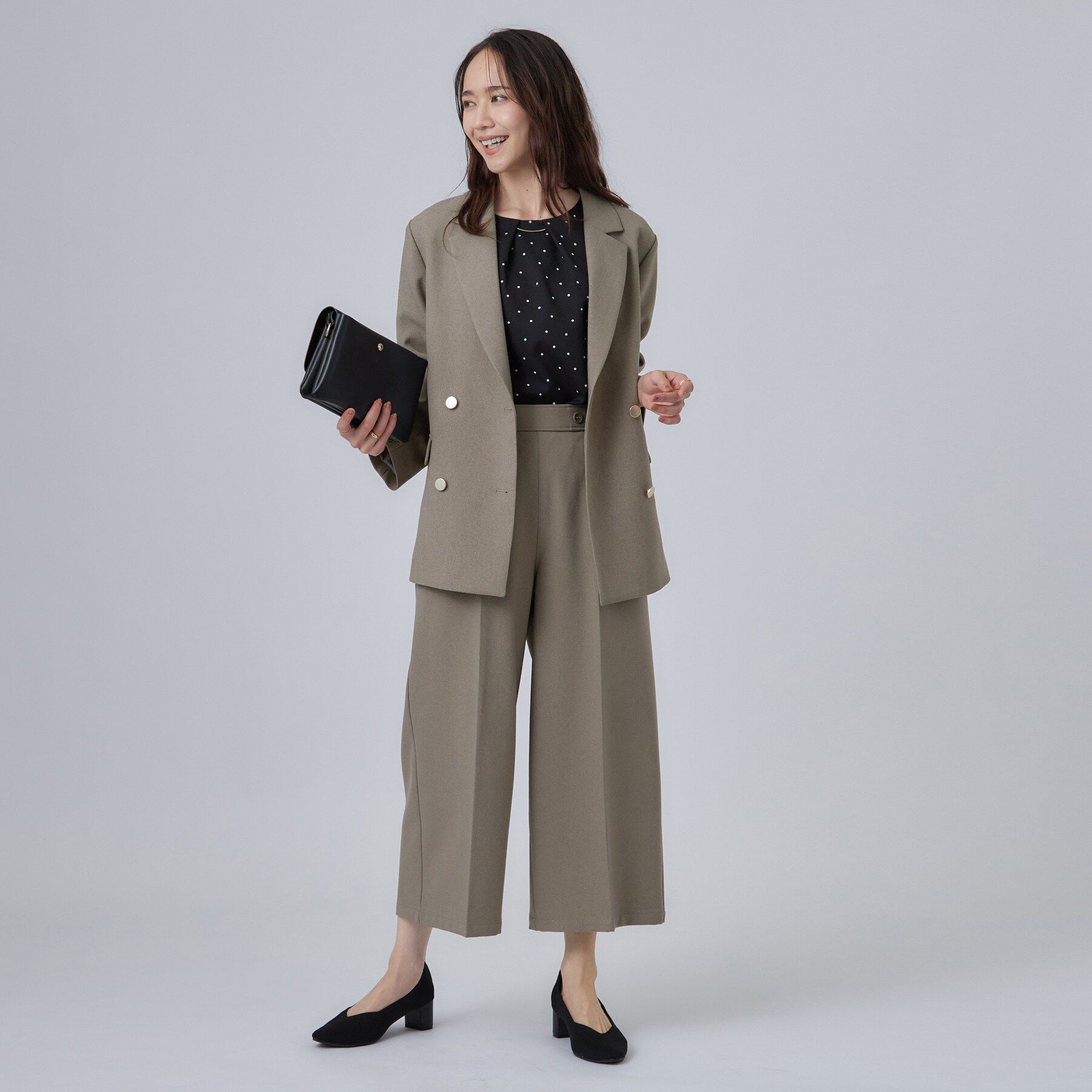 SHOO･LA･RUE「【洗濯後しわになりにくい/着丈が選べる／セットアップ可】ウールフィール センタープレスワイドパンツ」|その他|