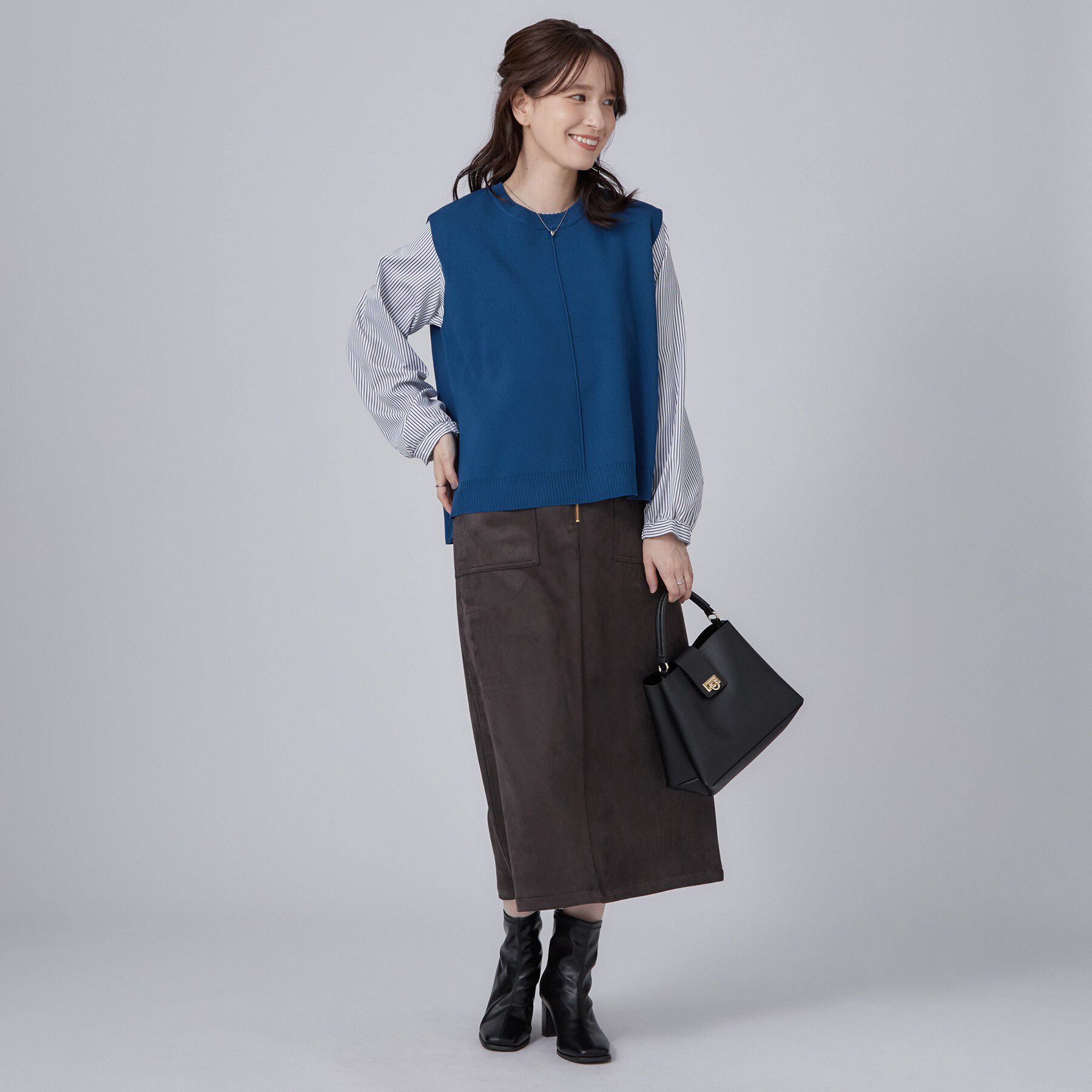SHOO･LA･RUE「【2点セット/S-LL】着回し自在 スポンディッシュニットベスト＆フレアシャツ」|その他|