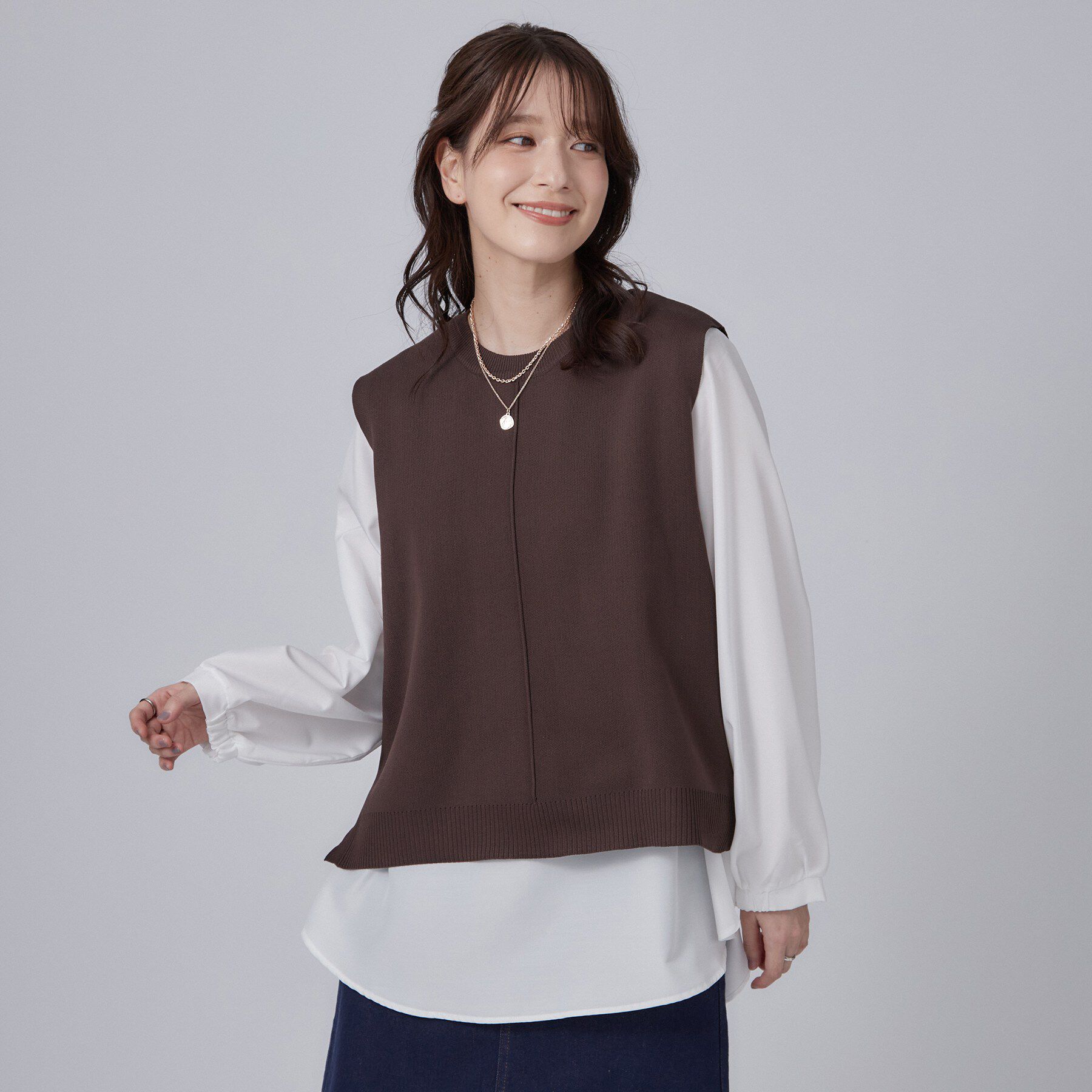 SHOO･LA･RUE「【2点セット/S-LL】着回し自在 スポンディッシュニットベスト＆フレアシャツ」|その他|