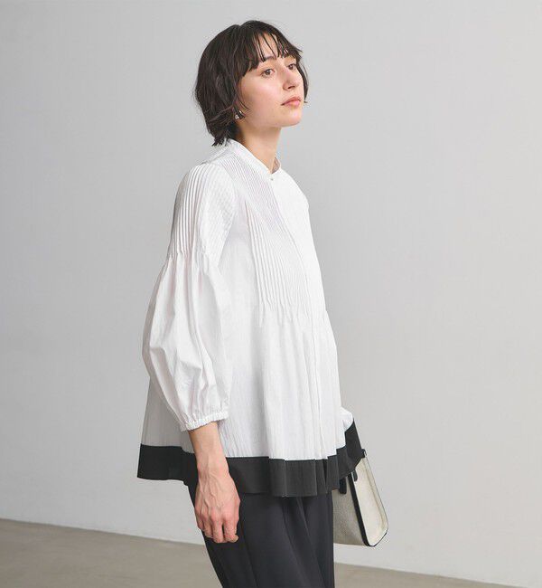 UNITED ARROWS「ピンタック バンドカラー ブラウス」|シャツ・ブラウス|WHITE