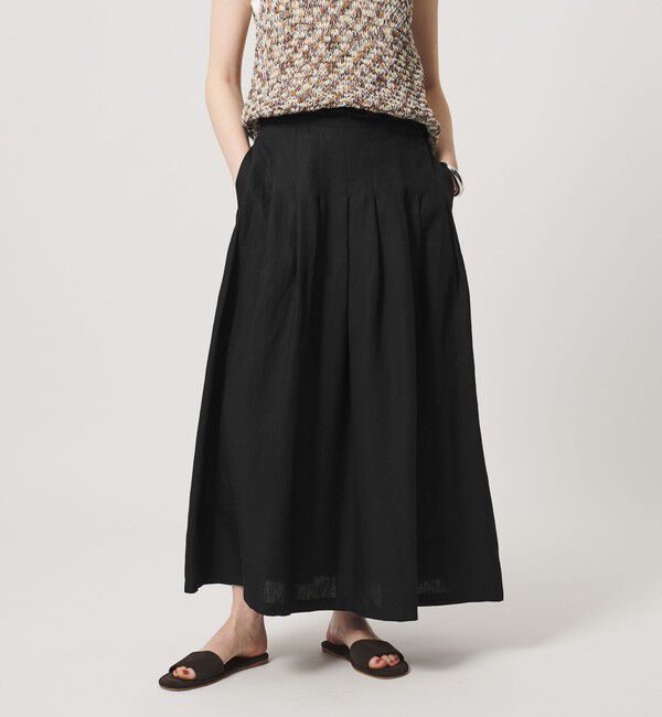 UNITED ARROWS「リネン タック ロングスカート ‐ウォッシャブル‐」|スカート|BLACK