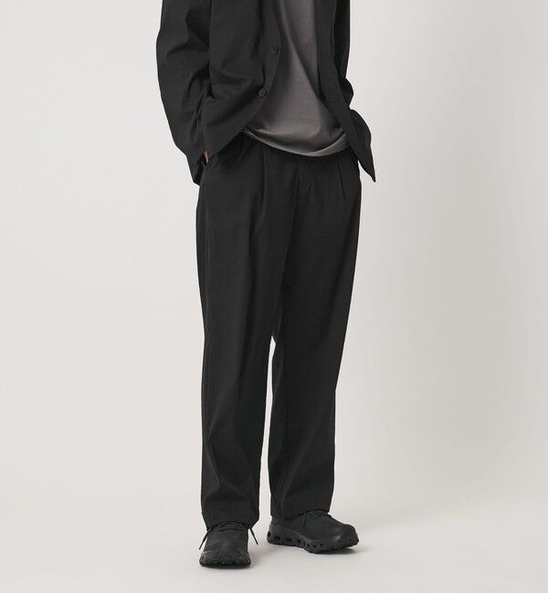 UNITED ARROWS「ウェザーコンフォート メランジ 2プリーツ バルーンパンツ 撥水 ヨコストレッチ」|チノ|BLACK