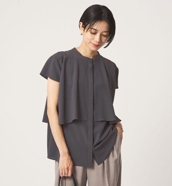 UNITED ARROWS green label relaxing「ジョーゼット  ヨークフレア ショートスリーブ ブラウス マシンウォッシャブル 接触冷感」|シャツ・ブラウス|DK.GRAY