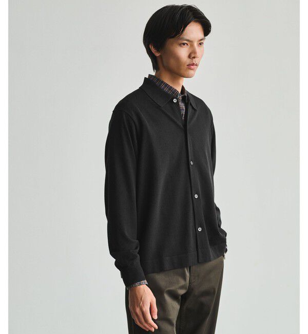 UNITED ARROWS green label relaxing「クレープヤーン 長袖 ニット ポロカーディガン -ハンドウォッシャブル-」|カーディガン|