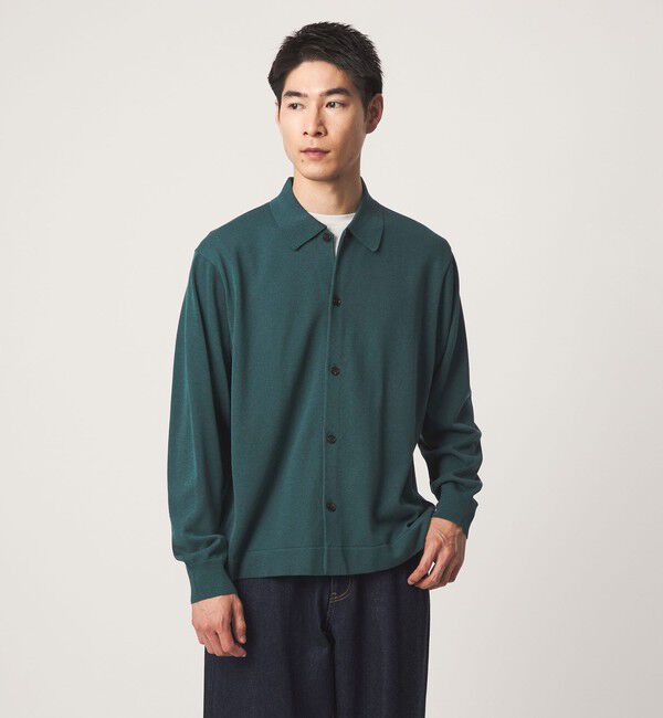 UNITED ARROWS green label relaxing「クレープヤーン 長袖 ニット ポロカーディガン -ハンドウォッシャブル-」|カーディガン|