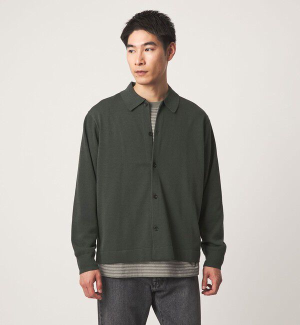 UNITED ARROWS green label relaxing「クレープヤーン 長袖 ニット ポロカーディガン -ハンドウォッシャブル-」|カーディガン|DK.GREEN