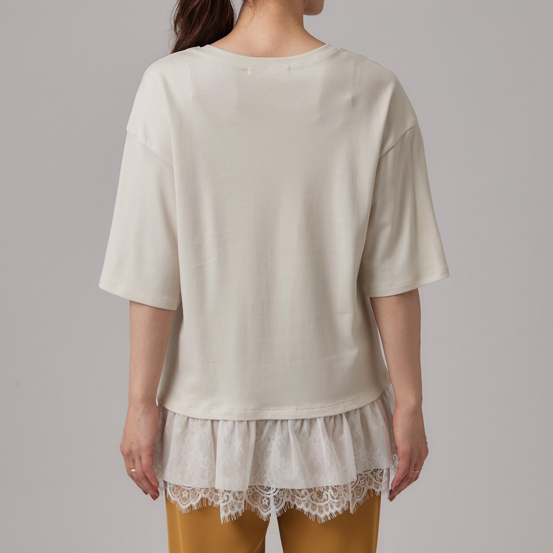 SHOO･LA･RUE「【UV/抗菌防臭/S-LL】1枚でサマ見え 裾レースTシャツ」|Tシャツ・カットソー|