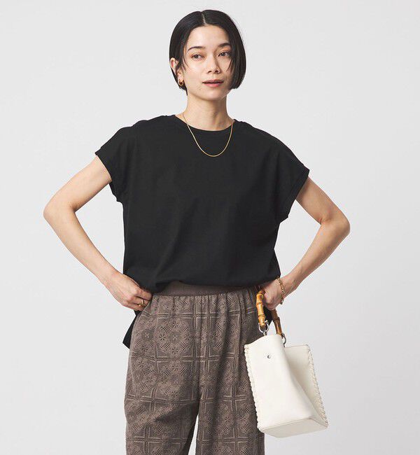 UNITED ARROWS green label relaxing「グロッシー フレンチスリーブ Tシャツ 制菌」|Tシャツ・カットソー|BLACK