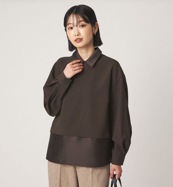 UNITED ARROWS green label relaxing「fleurie(フルリー) 襟 ドッキング ペプラム ブラウス」|シャツ・ブラウス|DK.BROWN