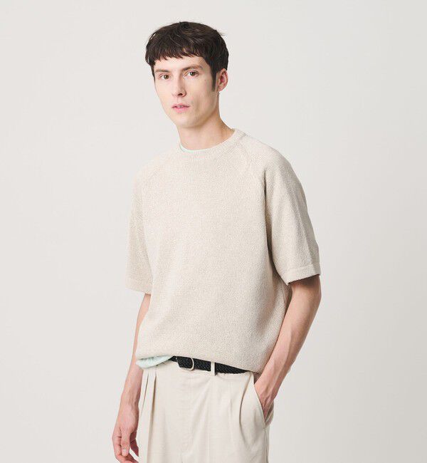 BEAUTY&YOUTH UNITED ARROWS「ペーパーヤーン サドルスリーブ クルーネック ニット ウォッシャブル」|ニット・セーター|NATURAL