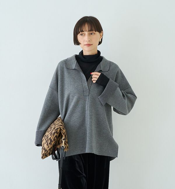Rouge vif「【セットアップ対応】メランジダンボールプルオーバー / Vネックブラウス【予約】」|シャツ・ブラウス|