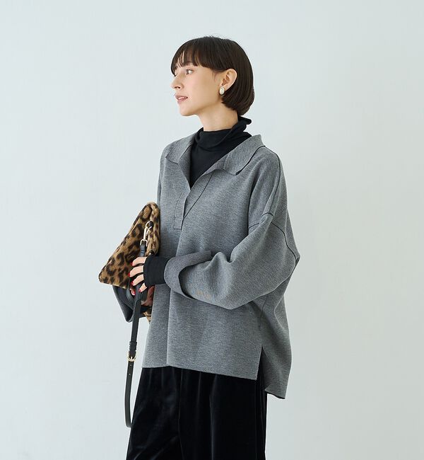Rouge vif「【セットアップ対応】メランジダンボールプルオーバー / Vネックブラウス【予約】」|シャツ・ブラウス|
