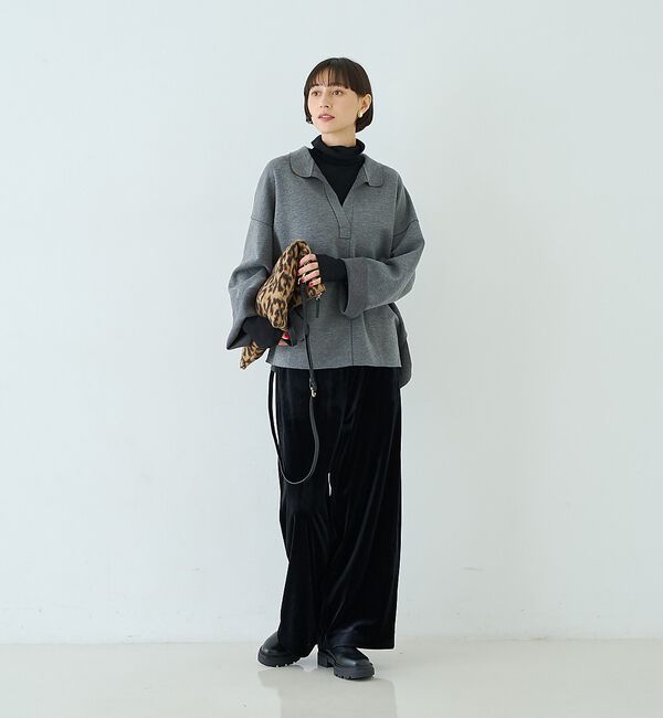 Rouge vif「【セットアップ対応】メランジダンボールプルオーバー / Vネックブラウス【予約】」|シャツ・ブラウス|
