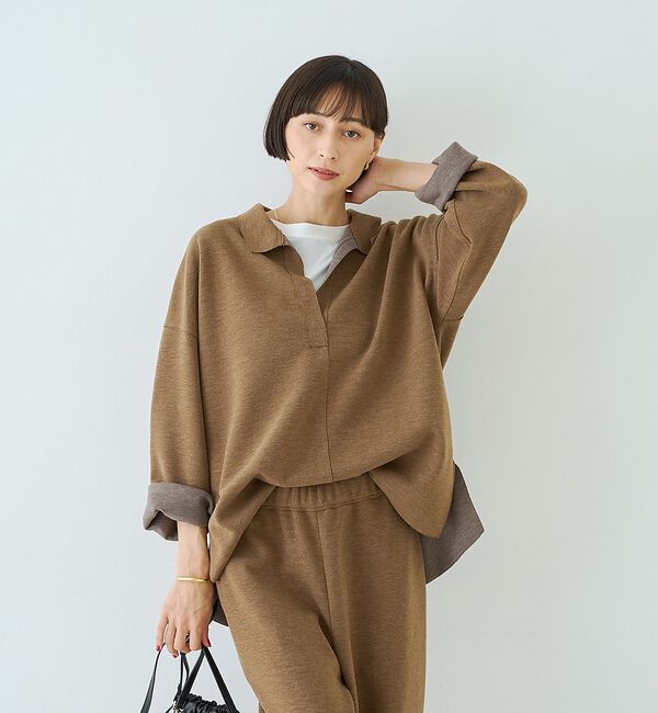 Rouge vif「【セットアップ対応】メランジダンボールプルオーバー / Vネックブラウス【予約】」|シャツ・ブラウス|