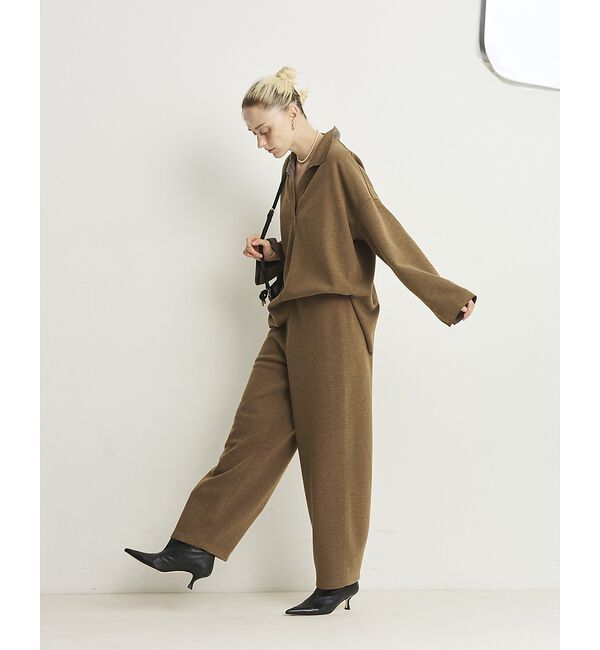 Rouge vif「【セットアップ対応】メランジダンボールプルオーバー / Vネックブラウス【予約】」|シャツ・ブラウス|