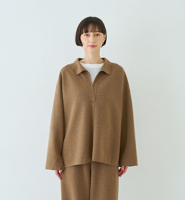 Rouge vif「【セットアップ対応】メランジダンボールプルオーバー / Vネックブラウス【予約】」|シャツ・ブラウス|