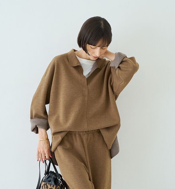 Rouge vif「【セットアップ対応】メランジダンボールプルオーバー / Vネックブラウス【予約】」|シャツ・ブラウス|