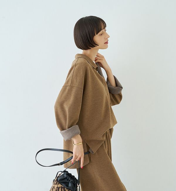 Rouge vif「【セットアップ対応】メランジダンボールプルオーバー / Vネックブラウス【予約】」|シャツ・ブラウス|