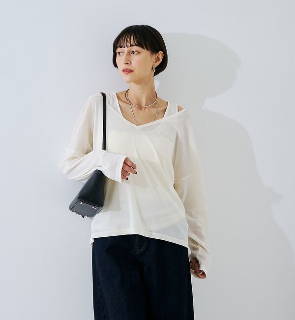 Rouge vif「【2点セット】シアーベロアストライプアンサンブル」|Tシャツ・カットソー|