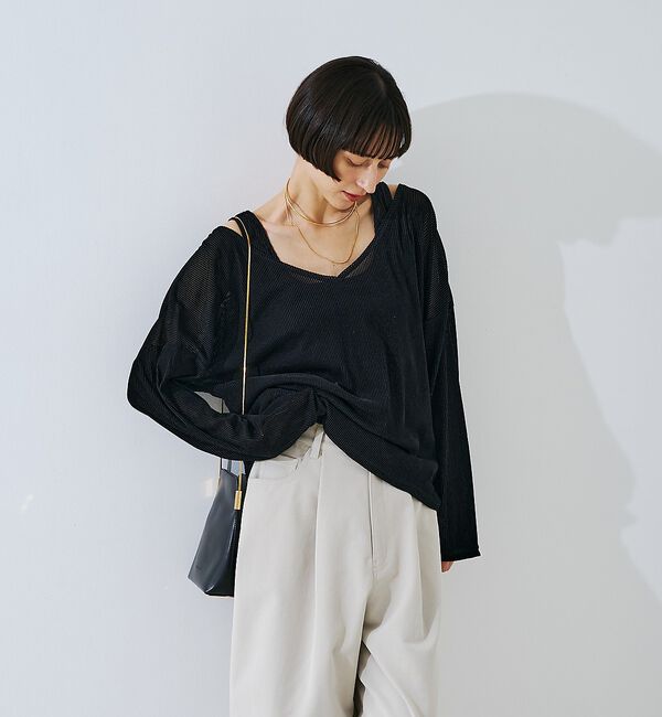 Rouge vif「【2点セット】シアーベロアストライプアンサンブル」|Tシャツ・カットソー|