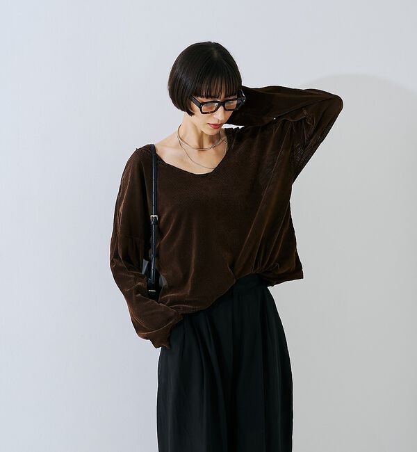 Rouge vif「【2点セット】シアーベロアストライプアンサンブル」|Tシャツ・カットソー|