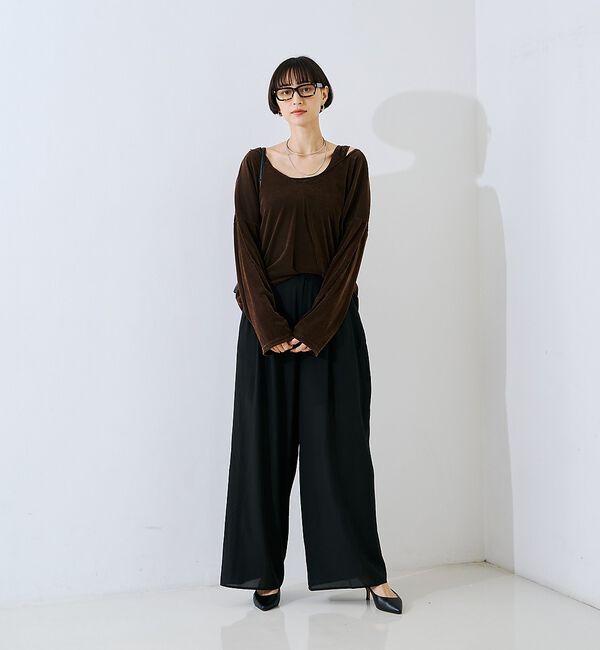 Rouge vif「【2点セット】シアーベロアストライプアンサンブル」|Tシャツ・カットソー|