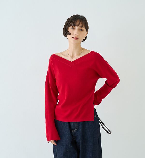 Rouge vif「【セットアップ対応】前後2WAYウール混フレアスリーブプルオーバー」|ニット・セーター|