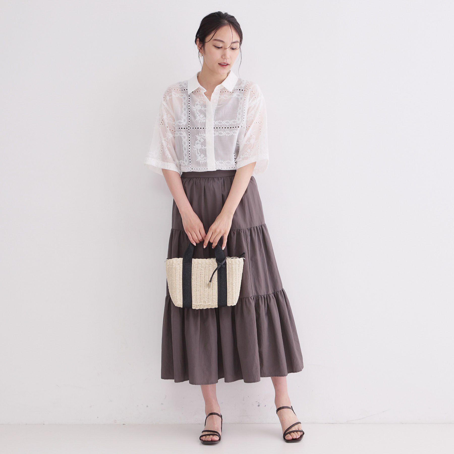 OPAQUE.CLIP「刺繍ハーフスリーブシャツ／セットアップ対応可【洗濯機OK】」|シャツ・ブラウス|